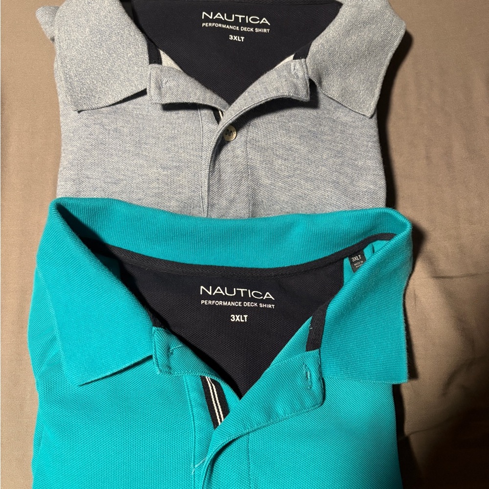 Nautica Teal and Light Gray Performance Deck Polo Pair